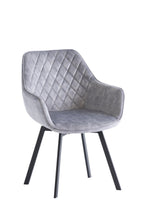 Silver Velvet Swivel Dining Chair Black Metal Legs