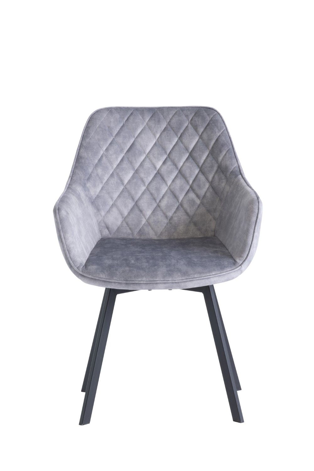 Silver Velvet Swivel Dining Chair Black Metal Legs - Home Furniture Interiors