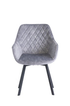 Silver Velvet Swivel Dining Chair Black Metal Legs - Home Furniture Interiors