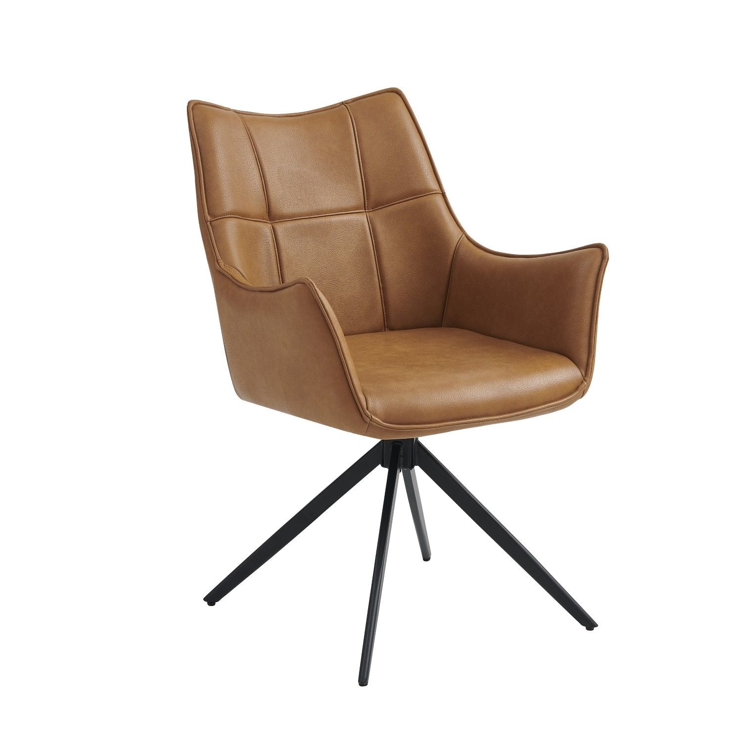 Tan Brown Leather Effect Wing Back Dining Armchair - Home Furniture Interiors