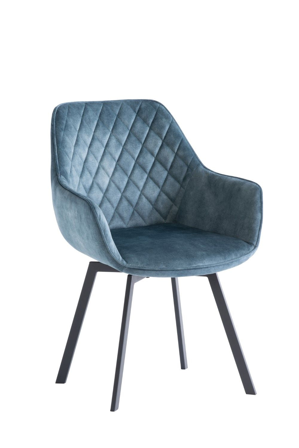 Teal Blue Velvet Swivel Dining Chair Black Metal Legs