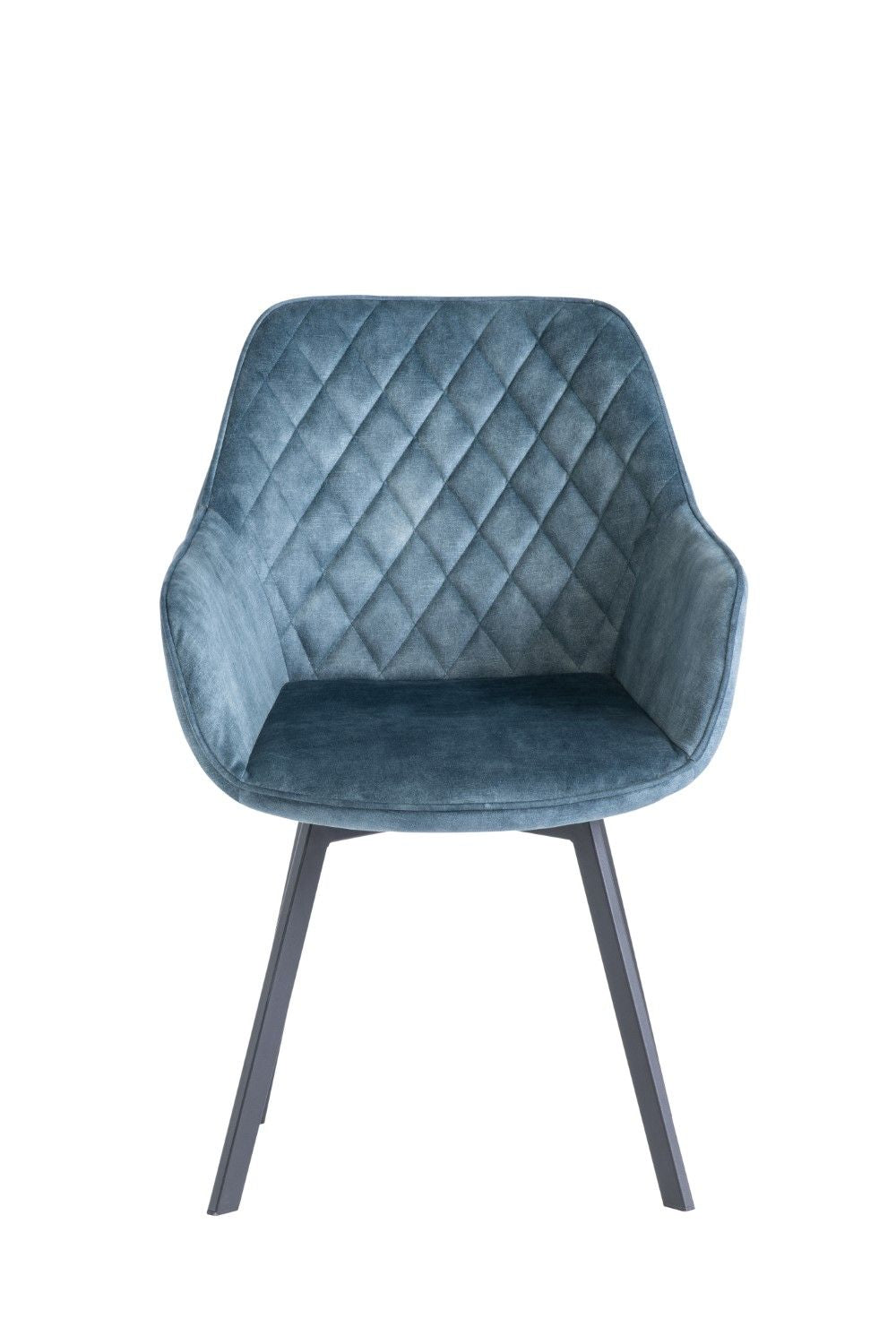 Teal Blue Velvet Swivel Dining Chair Black Metal Legs - Home Furniture Interiors