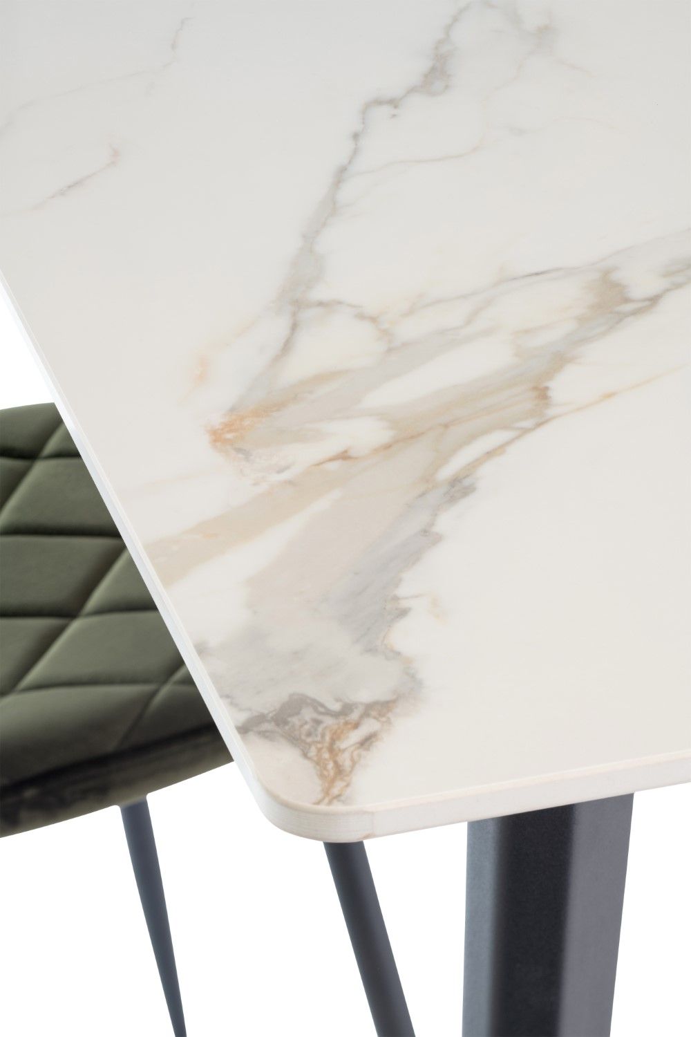 1.6m Dining Table Marble Effect Gold Stone Top Metal Legs - Home Furniture Interiors