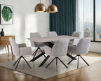 Grey Marble Effect Dining Table Cross Metal Legs 1.6m - Home Furniture Interiors