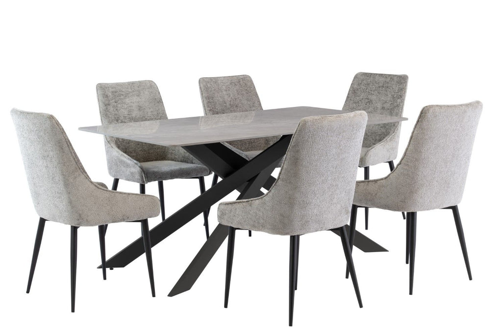 Grey Marble Effect Dining Table Cross Metal Legs 1.6m - Home Furniture Interiors
