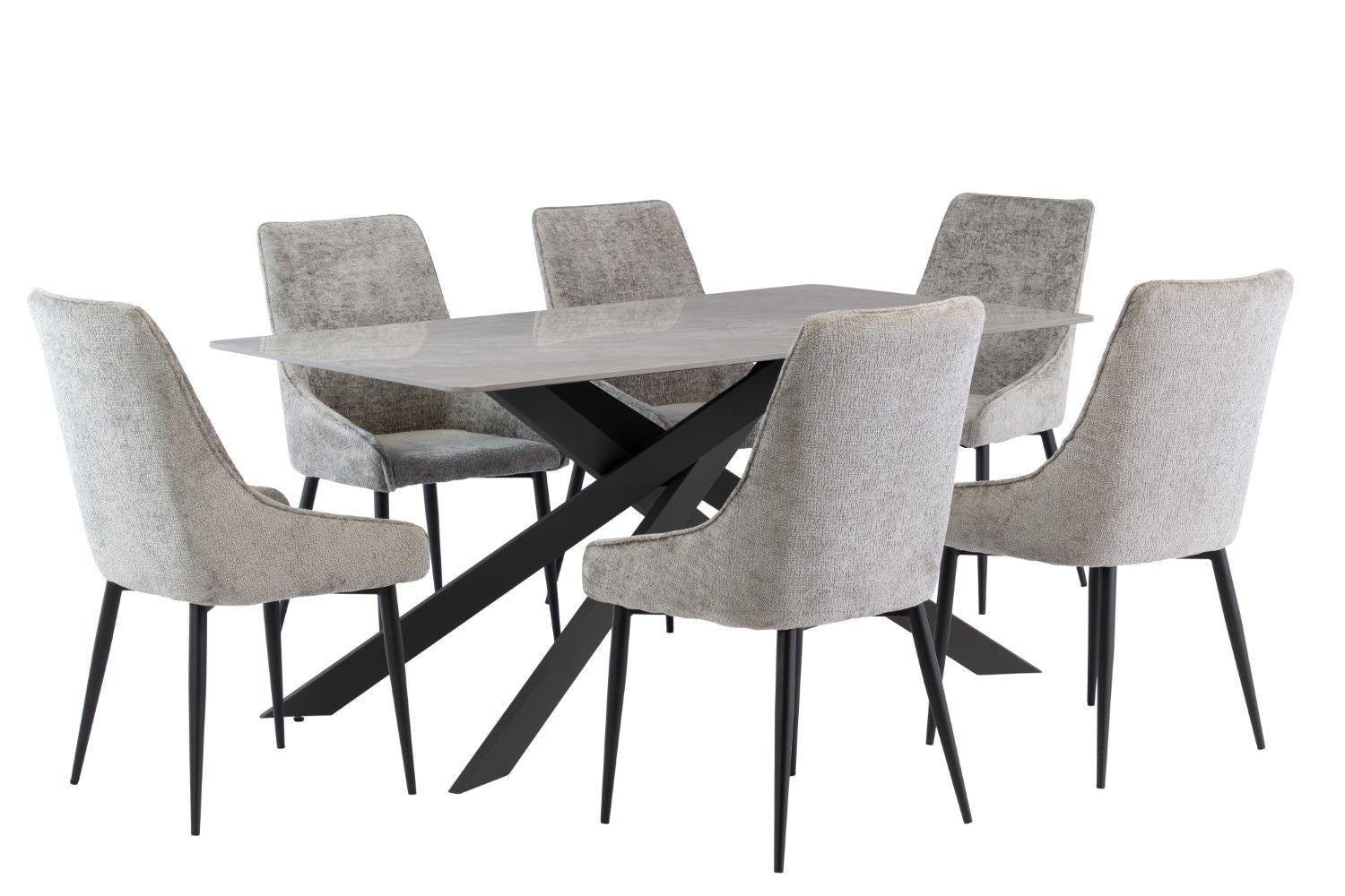 Grey Marble Effect Dining Table Cross Metal Legs 1.6m - Home Furniture Interiors