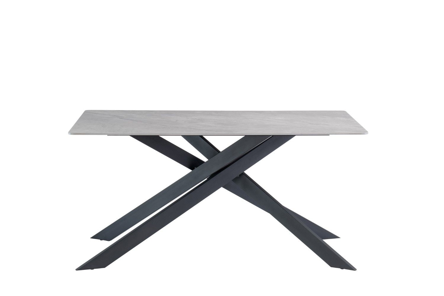 Grey Marble Effect Dining Table Cross Metal Legs 1.6m - Home Furniture Interiors