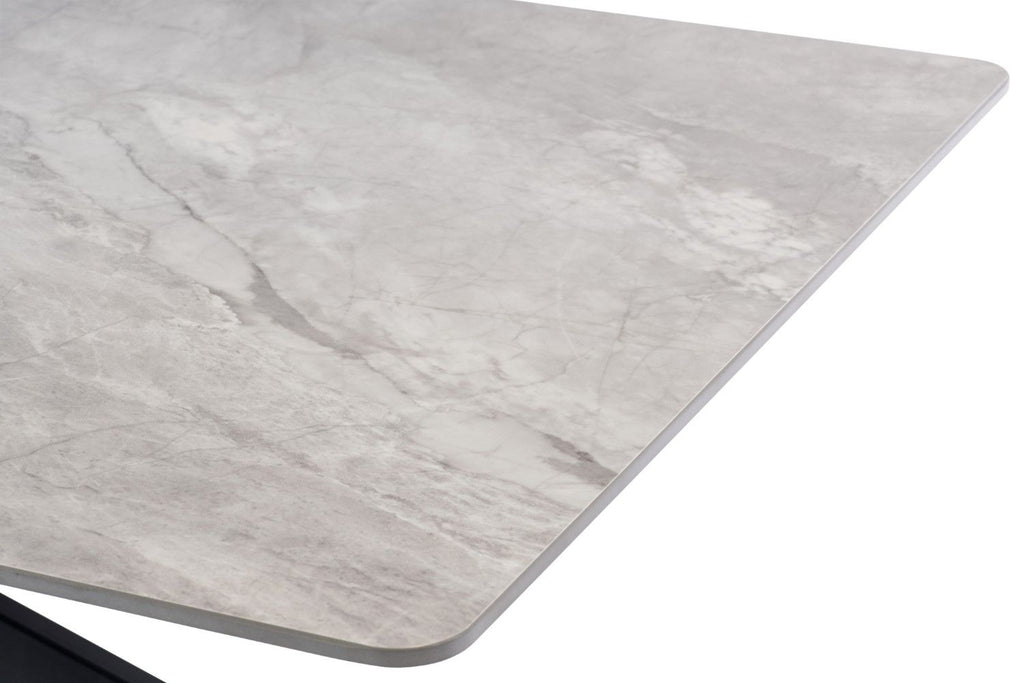 Grey Marble Effect Dining Table Cross Metal Legs 1.6m - Home Furniture Interiors