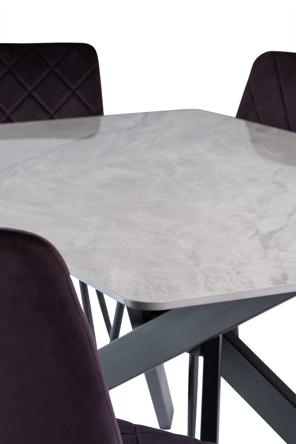 Grey Marble Effect Dining Table Cross Metal Legs 1.6m - Home Furniture Interiors