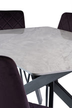 Grey Marble Effect Dining Table Cross Metal Legs 1.6m - Home Furniture Interiors