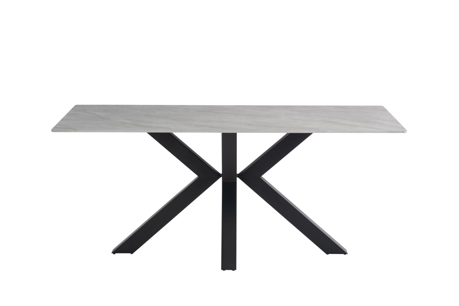 Grey Marble Effect Stone Large Dining Table Cross Legs 1.8m - Home Furniture Interiors