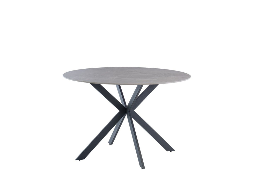 Grey Marble Effect Stone Round Dining Table Cross Legs 1.2m - Home Furniture Interiors