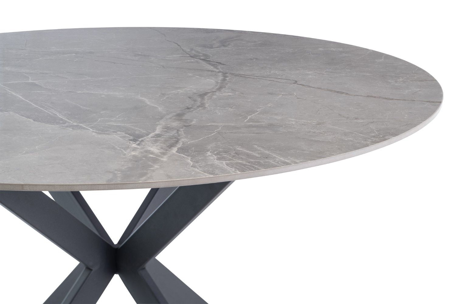 Grey Marble Effect Stone Round Dining Table Cross Legs 1.2m