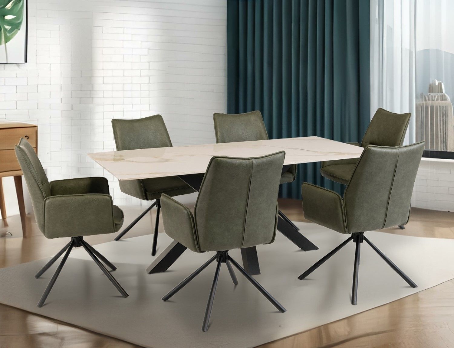 Kass Gold Sintered Stone Top Dining Table Cross Legs 1.8m