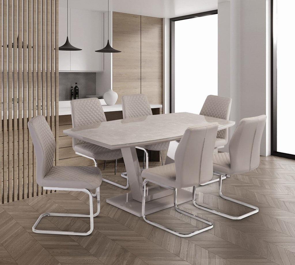 Latte Gloss Marble Effect Dining Table Geometric Base 1.6m