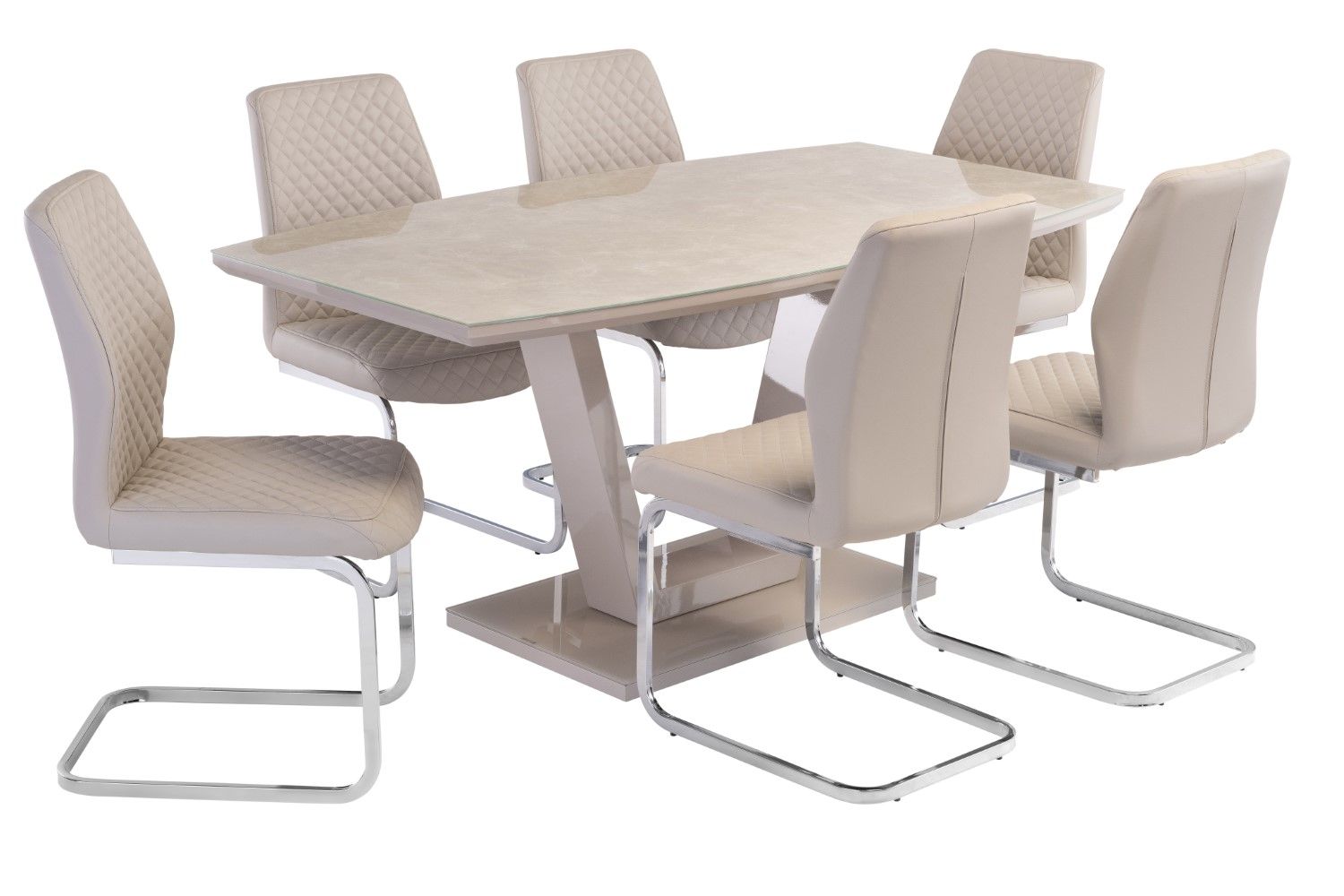 Latte Gloss Marble Effect Dining Table Geometric Base 1.6m