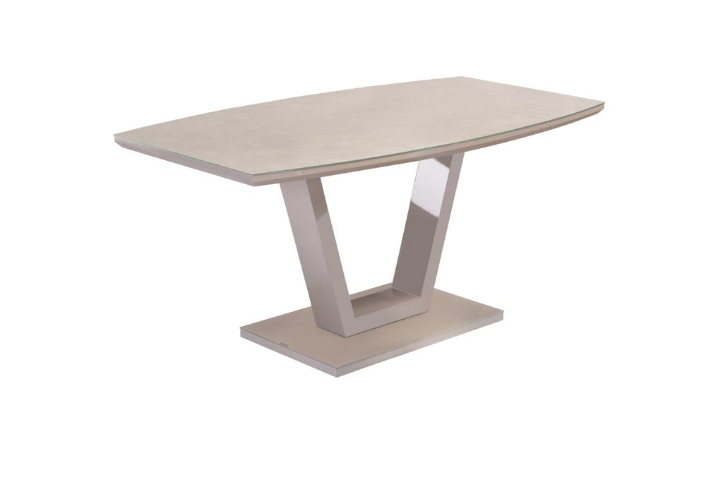 Latte Gloss Marble Effect Dining Table Geometric Base 1.6m - Home Furniture Interiors