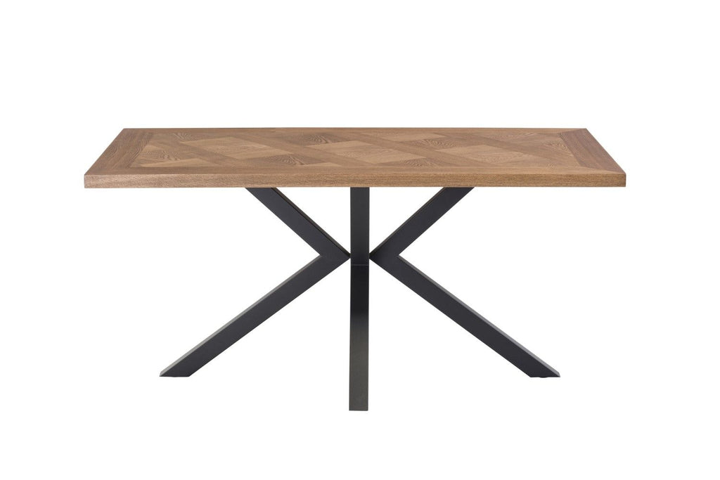 Oak Parquet Designed Top Dining Table Metal Legs 1.6m - Home Furniture Interiors