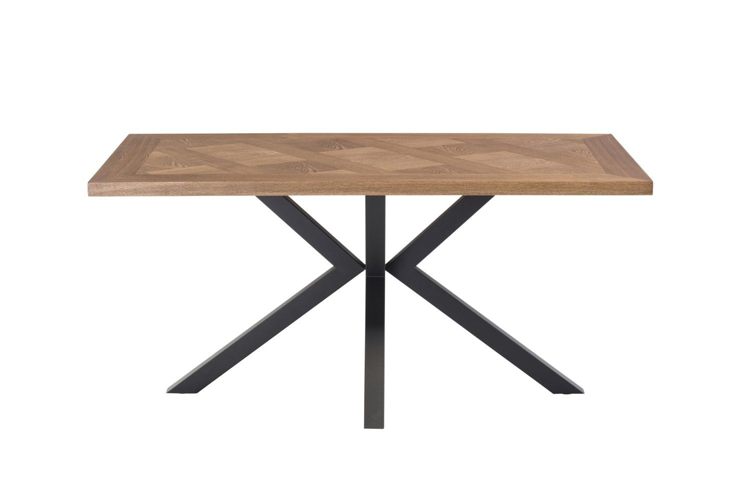 Oak Parquet Designed Top Dining Table Metal Legs 1.6m - Home Furniture Interiors