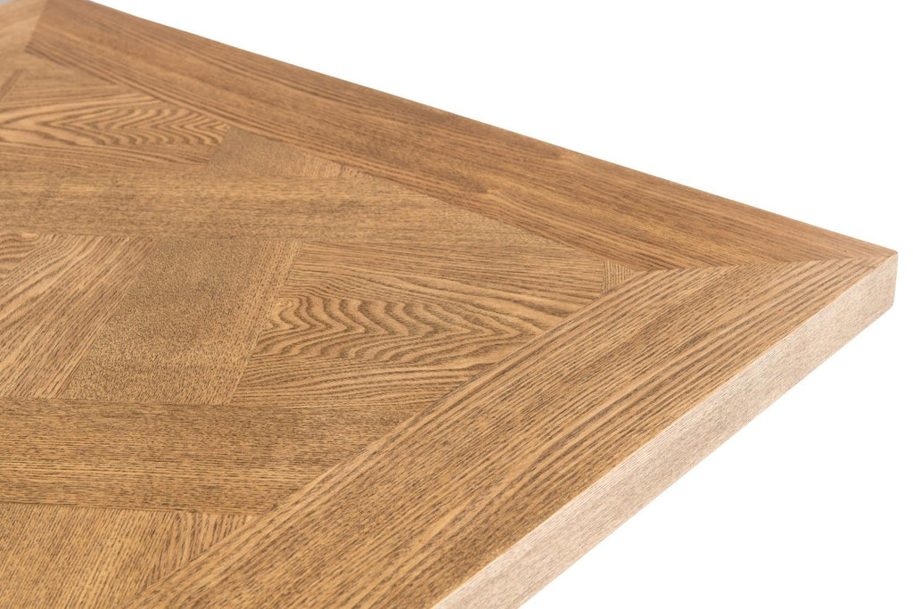 Oak Parquet Designed Top Dining Table Metal Legs 1.6m - Home Furniture Interiors