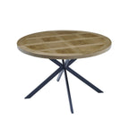Oak Parquet Designed Top Round Dining Table Metal Legs 1.2m