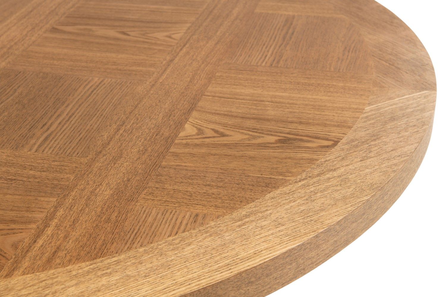 Oak Parquet Designed Top Round Dining Table Metal Legs 1.2m - Home Furniture Interiors