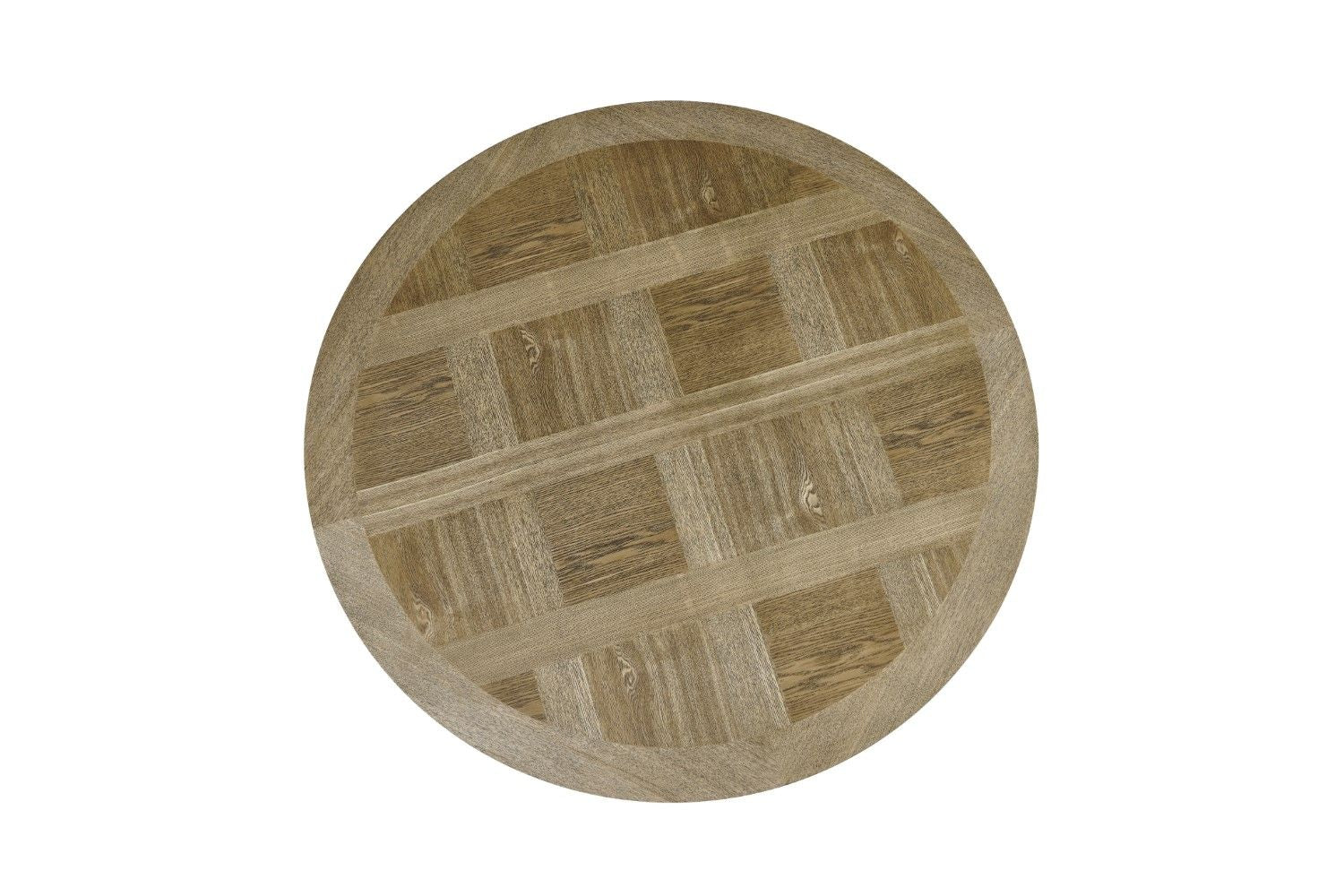 Oak Parquet Designed Top Round Dining Table Metal Legs 1.2m - Home Furniture Interiors