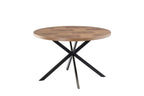 Oak Parquet Designed Top Round Dining Table Metal Legs 1.2m - Home Furniture Interiors