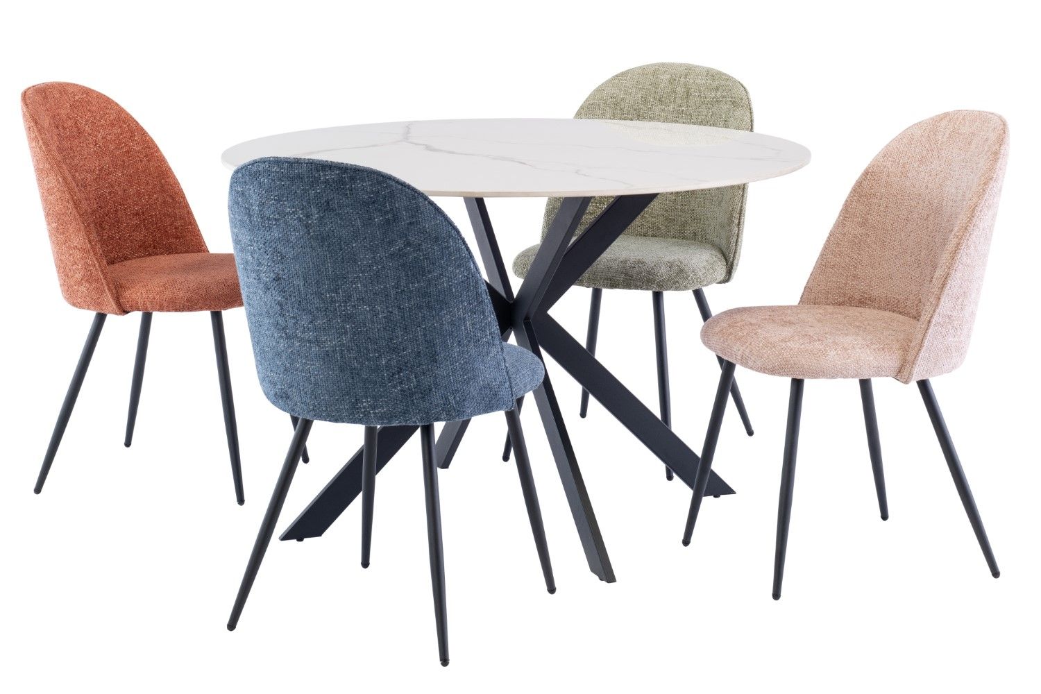 White Marble Effect Stone Round Dining Table Cross Legs 1.2m