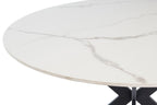 White Marble Effect Stone Round Dining Table Cross Legs 1.2m - Home Furniture Interiors