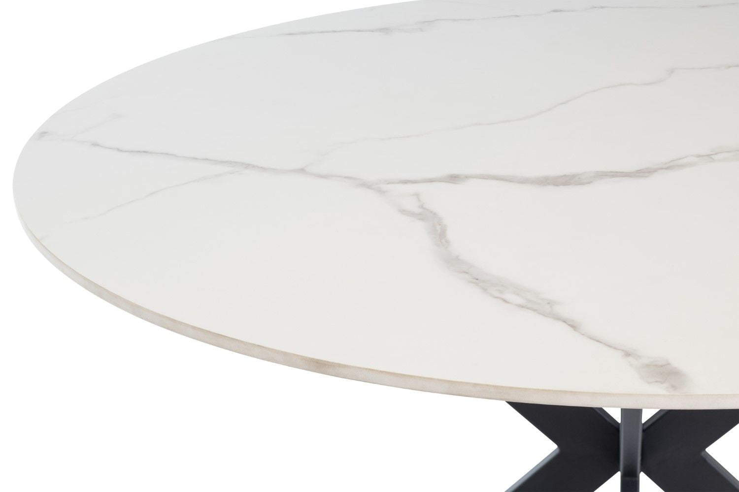 White Marble Effect Stone Round Dining Table Cross Legs 1.2m