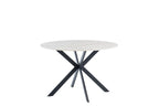 White Marble Effect Stone Round Dining Table Cross Legs 1.2m - Home Furniture Interiors