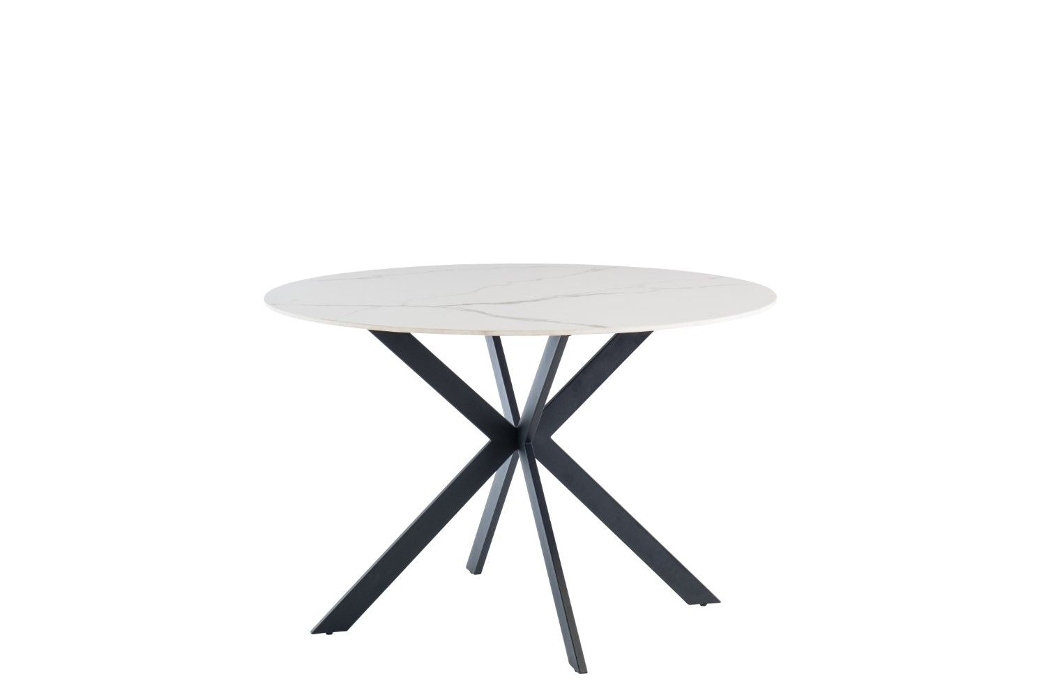 White Marble Effect Stone Round Dining Table Cross Legs 1.2m - Home Furniture Interiors