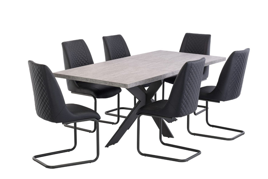 Grey Extending Dining Table Cross Metal Legs 1.6m to 2m - Home Furniture Interiors