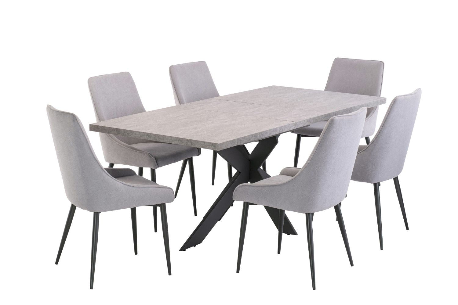 Grey Extending Dining Table Cross Metal Legs 1.6m to 2m - Home Furniture Interiors