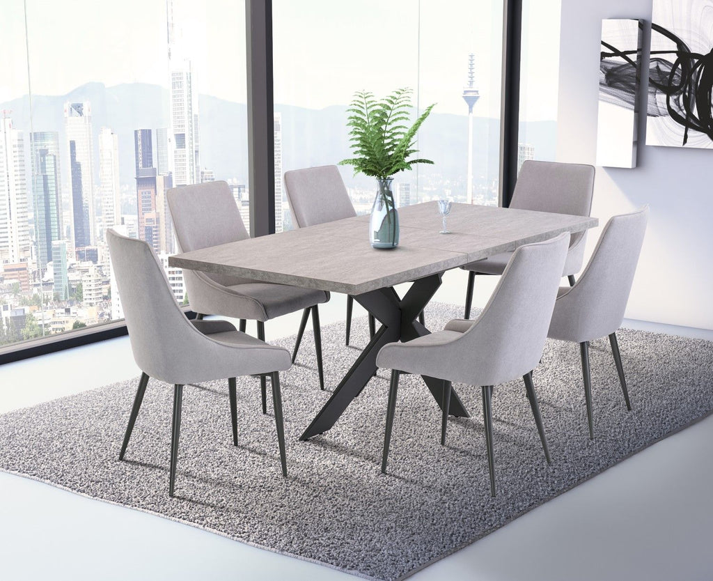 Grey Extending Dining Table Cross Metal Legs 1.6m to 2m - Home Furniture Interiors