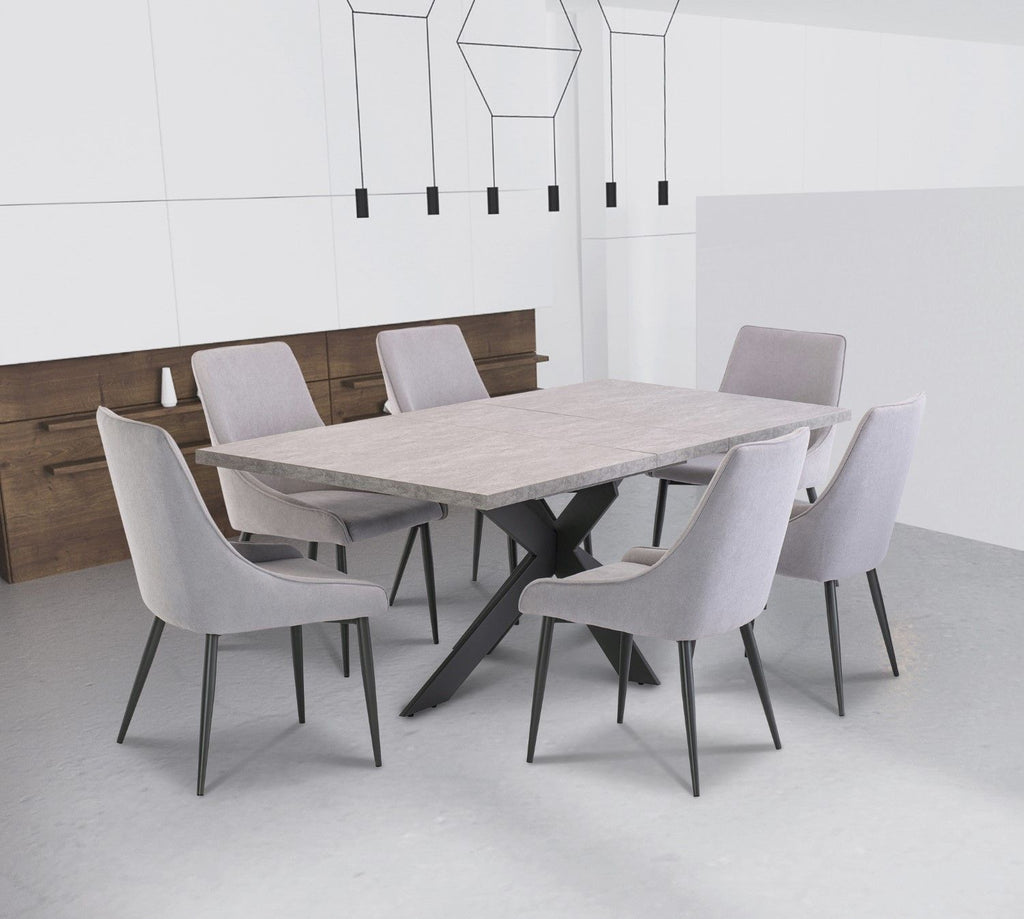 Grey Extending Dining Table Cross Metal Legs 1.6m to 2m - Home Furniture Interiors