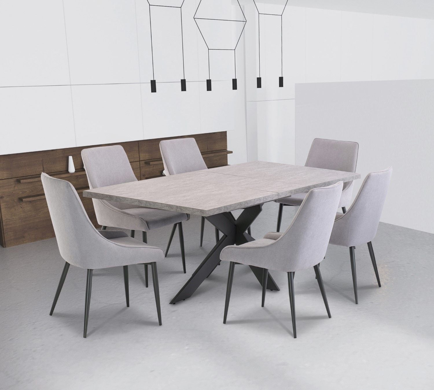 Grey Extending Dining Table Cross Metal Legs 1.6m to 2m - Home Furniture Interiors