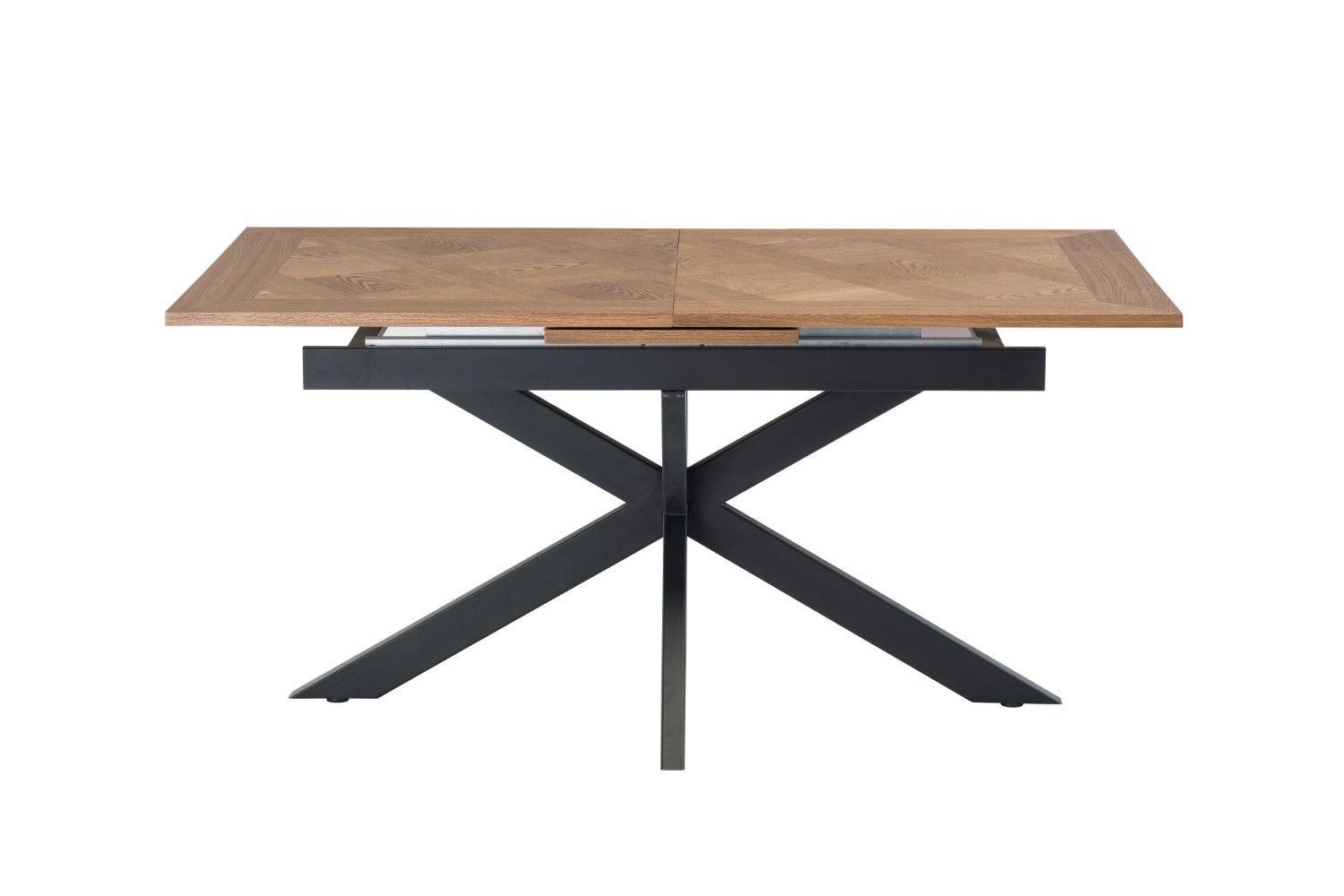 Oak Extending Dining Table Cross Metal Legs 1.6m to 2m - Home Furniture Interiors