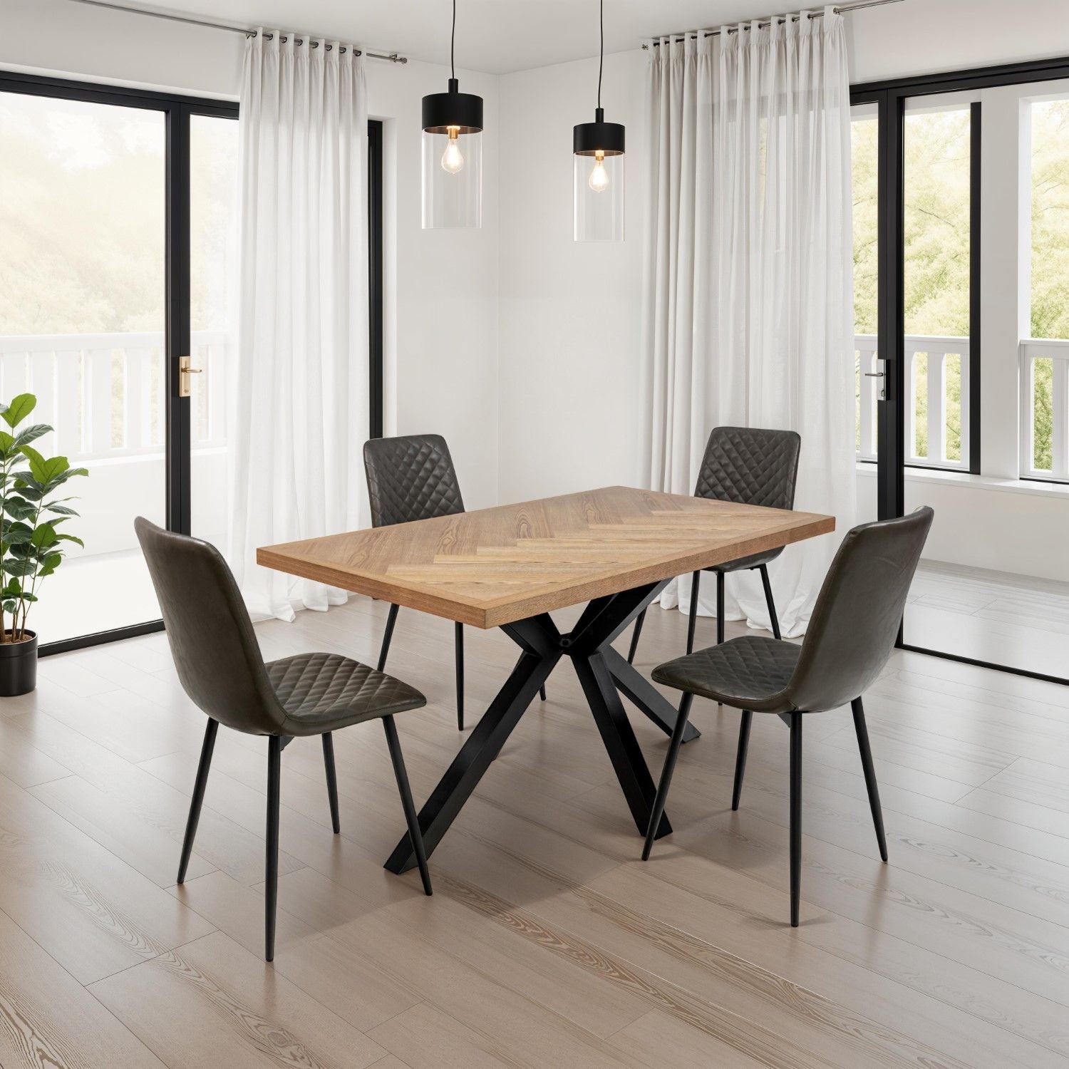 SET OF 4 GREY PU DINING CHAIR