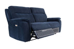 Blue Fabric 3 Seater Electric Recliner Sofa with USB Charger - Home Furniture Interiors