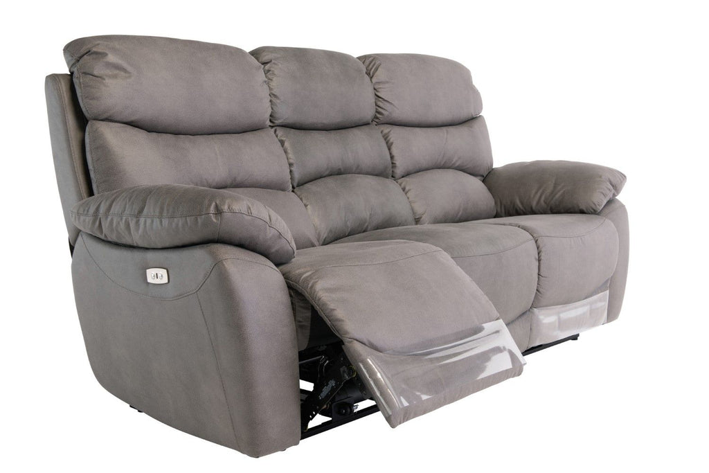Grey Fabric 3 Seater Sofa Electric Power Recliner - Home Furniture Interiors