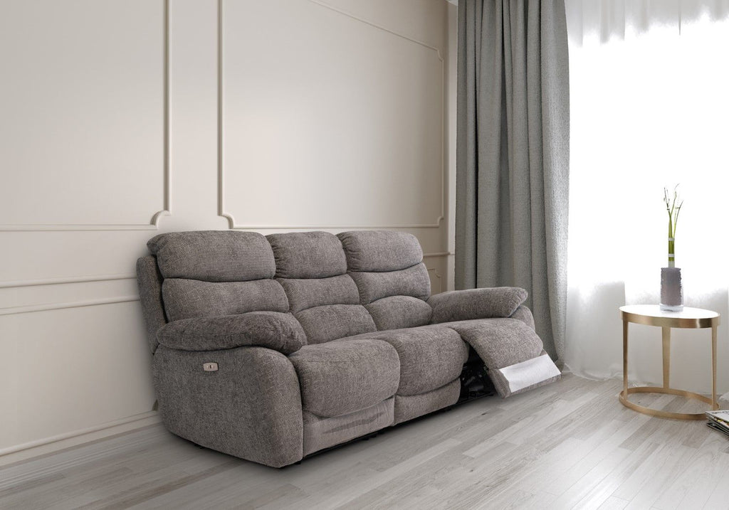 Grey Fabric Electric Power Recliner Sofa 3 Seater - Home Furniture Interiors