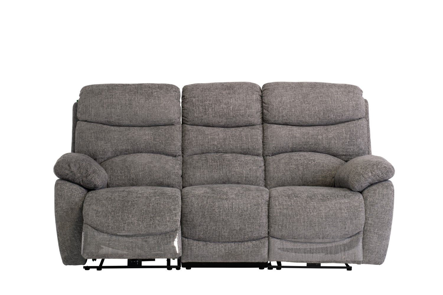 Grey Fabric Electric Power Recliner Sofa 3 Seater - Home Furniture Interiors