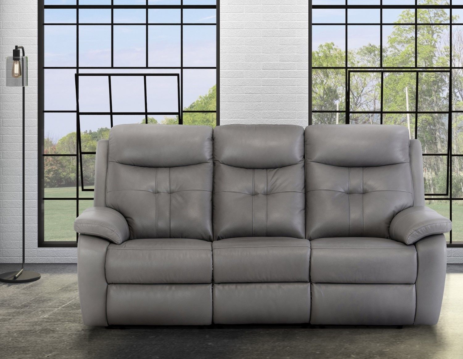 Grey Leather 3 Seater Electric Power Recliner Sofa - Home Furniture Interiors