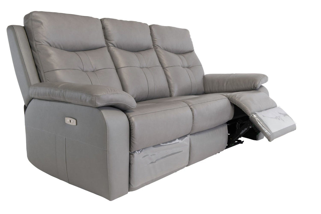 Grey Leather 3 Seater Electric Power Recliner Sofa - Home Furniture Interiors