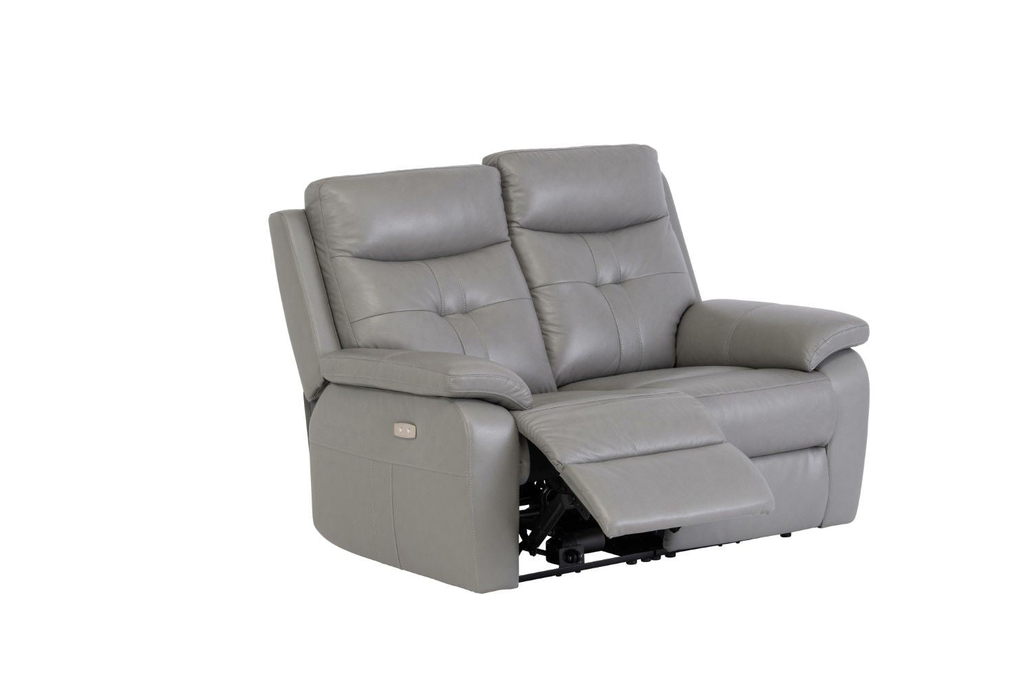 Grey Leather Electric Power Recliner Sofa 2 Seater - Home Furniture Interiors