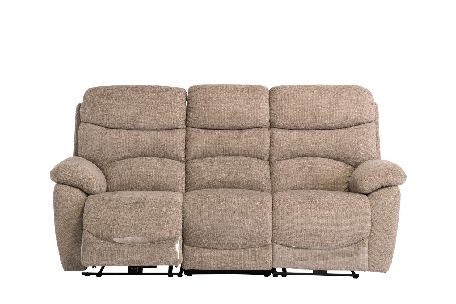Sand Soft Touch Fabric Electric Power Recliner Sofa 3 Seater - Home Furniture Interiors